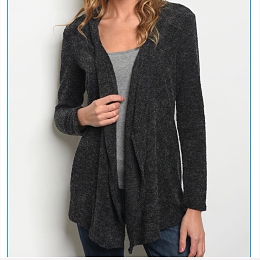 Warm Draped Charcoal Gray Cardigan Sweater SM - Picture 3 of 4